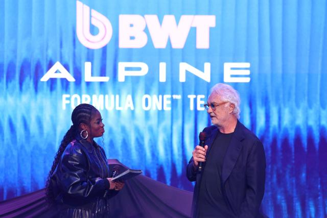 Executive Advisor of Alpine F1 Flavio Briatore (R) talks on stage during the presentation of Alpine season on January 23, 2026 in Barcelona. (Photo by Josep LAGO / AFP)