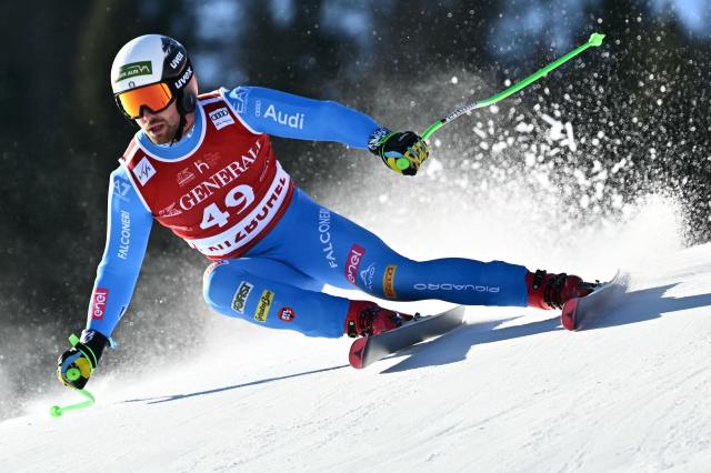 Italy's Florian Schieder competes in the Men's Super G event of the FIS Alpine Ski World Cup in Kitzbuehel, Austria, on January 23, 2026. (Photo by Joe Klamar / AFP)