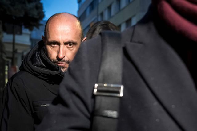 (FILES) French co-owner of Le Constellation bar Jacques Moretti arrives for a hearing at the Office of the public prosecutor of the Canton of Valais, in Sion, on January 9, 2026. The co-owner of the Swiss bar hit by a deadly fire during New Year celebrations was allowed to walk free from custody on January 23, 2026, after bail was paid on his behalf. Jacques Moretti, 49, and his 39-year-old wife Jessica, who are both French, co-own Le Constellation, a bar in the ski resort of Crans-Montana in southern Switzerland. (Photo by Fabrice COFFRINI / AFP)