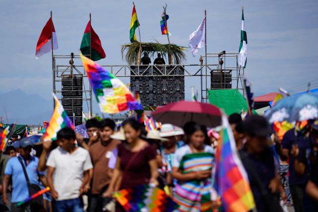 A new watchtower is seen during the celebrations marking the Day of the Plurinational State, in the town of Lauca Ene, Shinaota, Bolivia, on January 23, 2026. (Photo by Pablo Rivera / AFP)