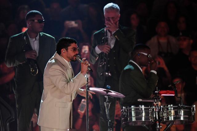 Puerto Rican rapper Bad Bunny performs during his "Debi tirar mas fotos" world tour at the Atanasio Girardot Stadium in Medellin, Colombia, on January 23, 2026. (Photo by Jaime SALDARRIAGA / AFP)