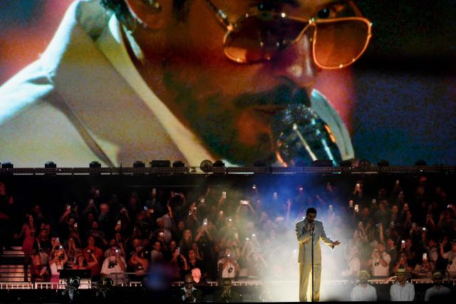 Puerto Rican rapper Bad Bunny performs during his "Debi tirar mas fotos" world tour at the Atanasio Girardot Stadium in Medellin, Colombia, on January 23, 2026. (Photo by Jaime SALDARRIAGA / AFP)