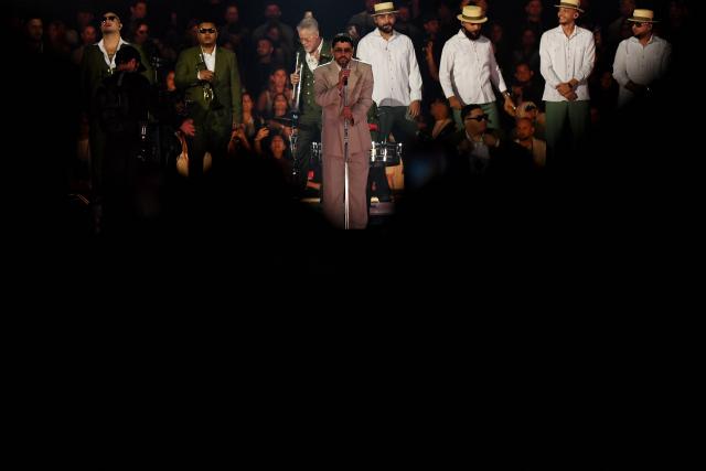 Puerto Rican rapper Bad Bunny performs during his "Debi tirar mas fotos" world tour at the Atanasio Girardot Stadium in Medellin, Colombia, on January 23, 2026. (Photo by Jaime SALDARRIAGA / AFP)