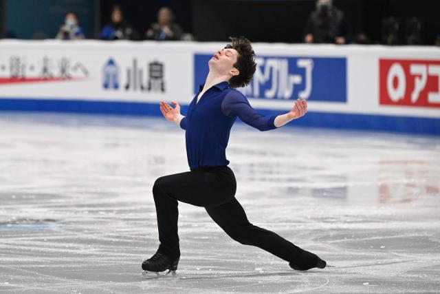 USA’s Liam Kapeikis competes in the men’s short program at the ISU Four Continents figure skating championships in Beijing on January 24, 2026. (Photo by Greg Baker / AFP)