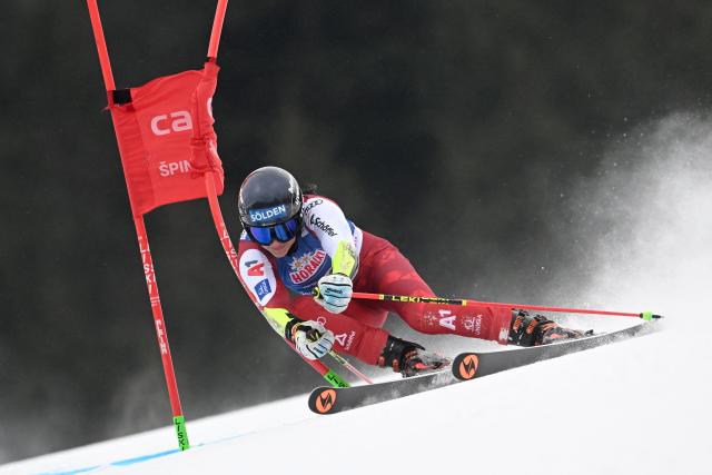 Austria's Franziska Gritsch competes during the Women's Giant Slalom event of FIS Alpine Skiing World Cup in Spindleruv Mlyn on January 24, 2026. (Photo by Michal Cizek / AFP)