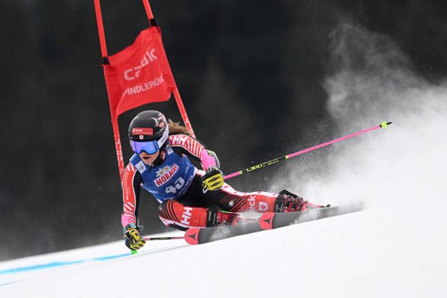 Canada's Cassidy Gray competes during the Women's Giant Slalom event of FIS Alpine Skiing World Cup in Spindleruv Mlyn on January 24, 2026. (Photo by Michal Cizek / AFP)