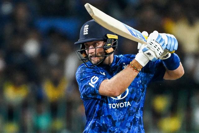 England's Joe Root plays a shot during the second one-day international (ODI) cricket match between Sri Lanka and England at the R. Premadasa International Cricket Stadium in Colombo on January 24, 2026. (Photo by Ishara S. KODIKARA / AFP)