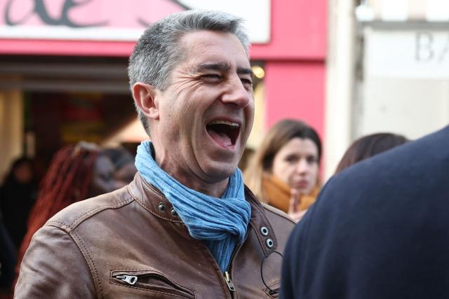 Ecologiste et Social's MP Francois Ruffin reacts as he takes part of the campaign support for a local candidate of the upcoming municipal elections in Tours, western France on January 24, 2026. (Photo by ROMAIN PERROCHEAU / AFP)