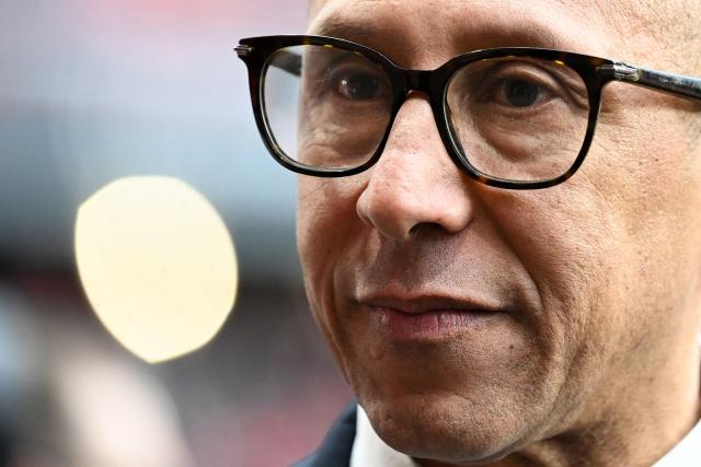 President of the French Football Federation Philippe Diallo reacts at the start of the French L1 football match between Stade Rennais FC and FC Lorient at the Roazhon Park stadium in Rennes, western France, on January 24, 2026. (Photo by JEAN-FRANCOIS MONIER / AFP)
