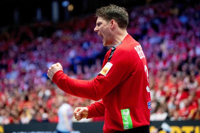 Norway's goalkeeper #30 Torbjorn Bergerud reacts after a save during the men's EHF Euro 2026 main round handball match Germany vs Norway in Herning, Denmark, on January 24, 2026. (Photo by Bo Amstrup / Ritzau Scanpix / AFP) / Denmark OUT