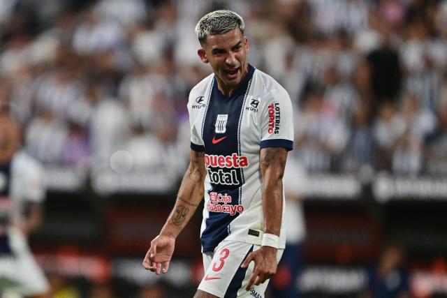 Alianza Lima's Uruguayan defender #03 Mateo Antoni gestures during the friendly football match between Peru's Alianza Lima and the US' Inter Miami at the Alejandro Villanueva Stadium in Lima on January 24, 2025. (Photo by Connie FRANCE / AFP)