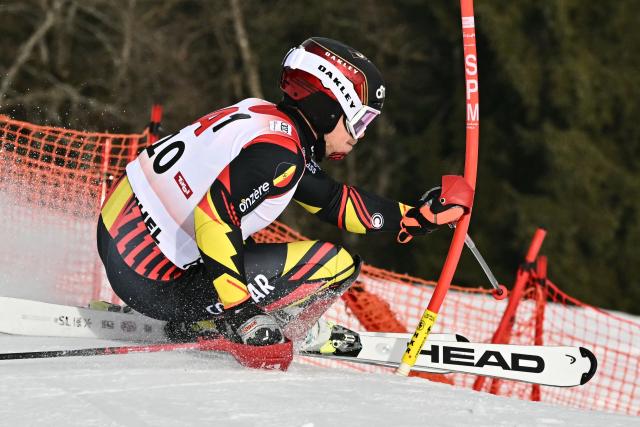 Belgium's Armand Marchant races during the Men's slalom event of the FIS Alpine Skiing World Cup in Kitzbuehel, Austria, on January 25, 2026. (Photo by Joe Klamar / AFP)