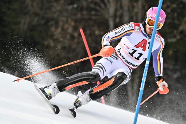 Germany's Linus Strasser races during the Men's slalom event of the FIS Alpine Skiing World Cup in Kitzbuehel, Austria, on January 25, 2026. (Photo by Joe Klamar / AFP)
