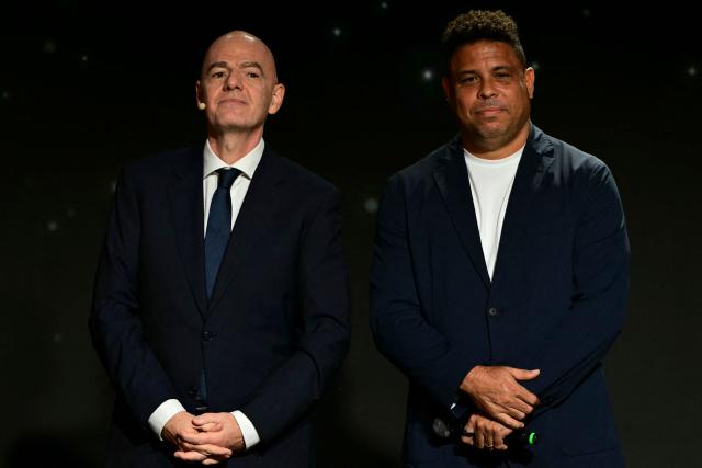 FIFA President Gianni Infantino and Brazil's former football star Ronaldo attend the 2027 FIFA Women's World Cup launch ceremony in Rio de Janeiro, Brazil on January 25, 2026. (Photo by Pablo PORCIUNCULA / AFP)