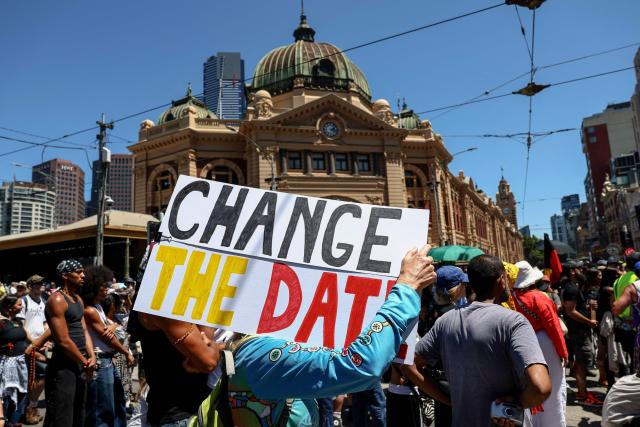 Demonstrators take part in the annual "Invasion Day" rally in Melbourne on Australia Day on January 26, 2026. (Photo by Izhar KHAN / AFP)