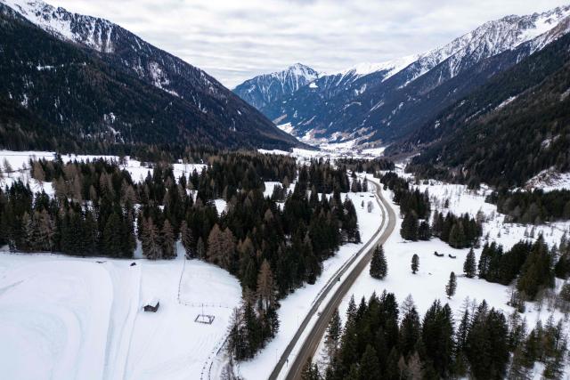 (FILES) This aerial view shows the Biathlon venue in Antholz, northern Italy, prior to the Milano Cortina 2026 Olympic Games, on January 23, 2026. (Photo by Odd ANDERSEN / AFP)