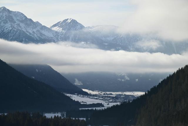 (FILES) A general view shows the Anterselva / Antholz valley on January 24, 2025. Antholz will host the biathlon competitions during Milano Cortina 2026 Olympic Games from February 6 to February 22, 2026. (Photo by Marco BERTORELLO / AFP)