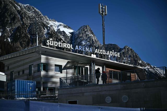 (FILES) A picture shows the Biathlon Arena in Anterselva / Antholz the IBU Biathlon World Cup on January 24, 2025. Antholz will host the biathlon competitions during Milano Cortina 2026 Olympic Games from February 6 to February 22, 2026. (Photo by Marco BERTORELLO / AFP)