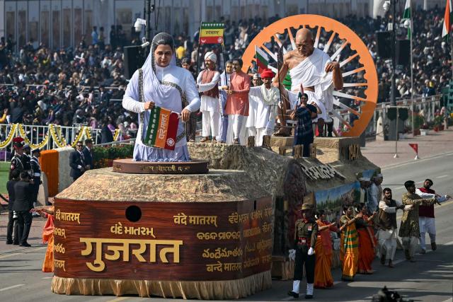 Tableau from India's Gujarat state take part in India's 77th Republic Day parade at Kartavya Path in New Delhi on January 26, 2026.  (Photo by Sajjad HUSSAIN / AFP)