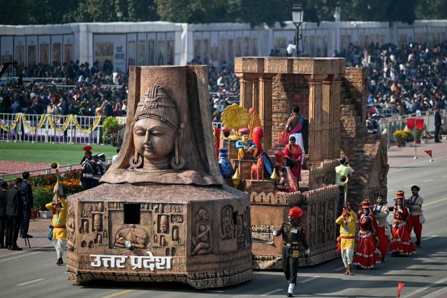 Tableau from India's Uttar Pradesh state take part in India's 77th Republic Day parade at Kartavya Path in New Delhi on January 26, 2026.  (Photo by Sajjad HUSSAIN / AFP)
