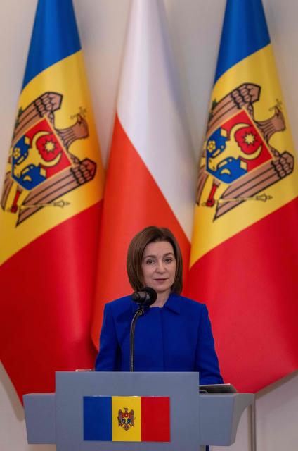 Moldova's President Maia Sandu speaks during a joint press conference with Poland's President at the Presidential Palace in Warsaw, Poland, on January 26, 2026. (Photo by Wojtek RADWANSKI / AFP)
