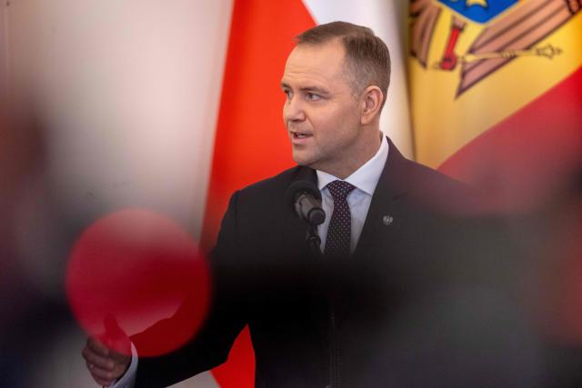 Poland's President Karol Nawrocki speaks during a joint press conference with Moldova's President at the Presidential Palace in Warsaw, Poland, on January 26, 2026. (Photo by Wojtek RADWANSKI / AFP)