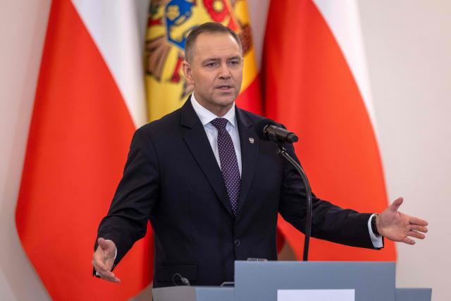 Poland's President Karol Nawrocki speaks during a joint press conference with Moldova's President at the Presidential Palace in Warsaw, Poland, on January 26, 2026. (Photo by Wojtek RADWANSKI / AFP)