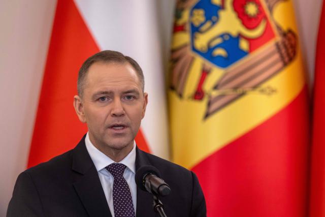 Poland's President Karol Nawrocki speaks during a joint press conference with Moldova's President at the Presidential Palace in Warsaw, Poland, on January 26, 2026. (Photo by Wojtek RADWANSKI / AFP)