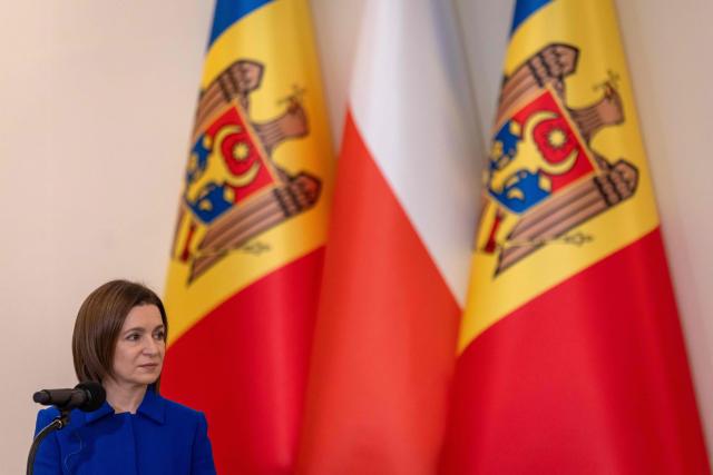 Moldova's President Maia Sandu looks on during a joint press conference with Poland's President at the Presidential Palace in Warsaw, Poland, on January 26, 2026. (Photo by Wojtek RADWANSKI / AFP)