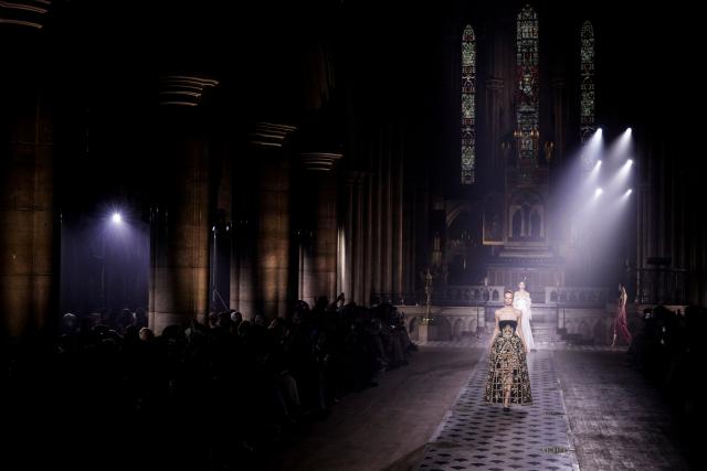 A model presents a creation by Georges Hobeika during the Women's Haute Couture Spring/Summer 2026 collection fashion show as part of the Paris Haute Couture Fashion Week, in Paris, on January 26, 2026. (Photo by GEOFFROY VAN DER HASSELT / AFP)