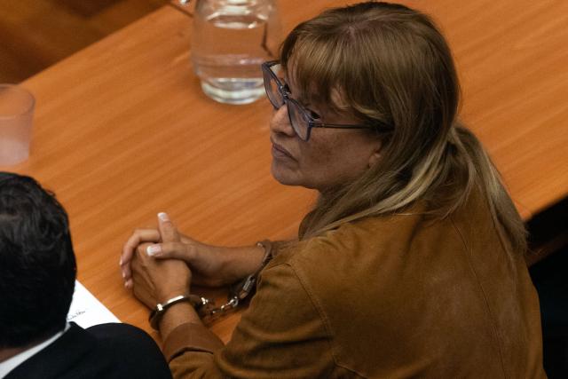 Chile's former Supreme Court Justice Angela Vivanco, accused of bribery and money laundering, attends the court hearing indictment, at the Justice Center in Santiago, on January 26, 2026. (Photo by Raul BRAVO / AFP)