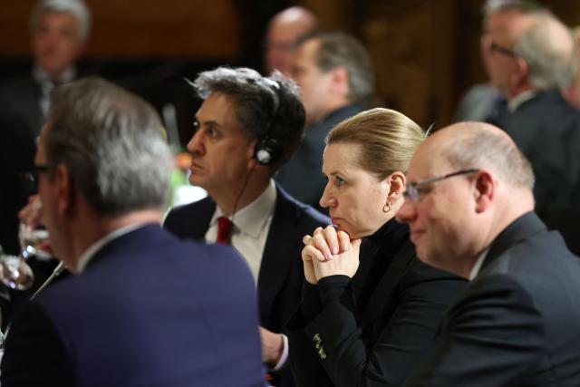 Denmark's Prime Minister Mette Frederiksen listens to a speech during the North Sea Summit on January 26, 2026 at the City Hall of Hamburg, northern Germany. European leaders meet to discuss North Sea energy and security cooperation, but fears over US designs on the Arctic island of Greenland may overshadow the talks. The region has long worried about threats posed by Russia -- but more recently tensions have surged over US President Donald Trump's push for the autonomous territory of Denmark. (Photo by Ronny HARTMANN / AFP)