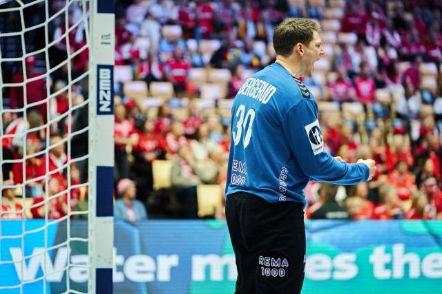 Norway's goalkeeper #30 Torbjorn Bergerud reacts during the men's EHF Euro 2026 main round handball match Portugal vs Norway in Herning, Denmark, on January 26, 2026. (Photo by Thomas Traasdahl / Ritzau Scanpix / AFP) / Denmark OUT