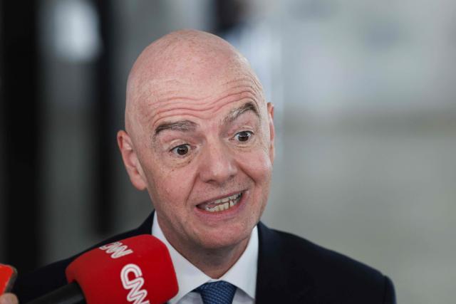 FIFA President Gianni Infantino speaks during a press conference after leaving a meeting with President Luiz Inacio Lula da Silva at the Planalto Palace in Brasilia on January 26, 2026. The meeting addressed preparations and government guarantees for the 2027 FIFA Women's World Cup, which will be hosted exclusively by Brazil. The meeting strengthens cooperation between the Brazilian government and sports entities for the promotion of women's football in the country. (Photo by Sergio Lima / AFP)
