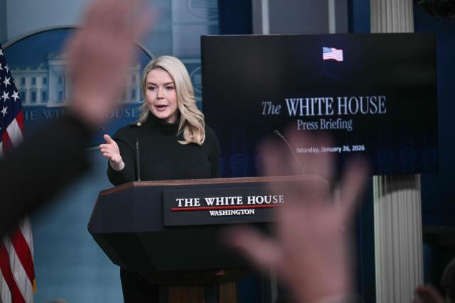 White House Press Secretary Karoline Leavitt takes questions from reporters during a press briefing in the Brady Briefing Room of the White House in Washington, DC, on January 26, 2026. (Photo by Brendan SMIALOWSKI / AFP)