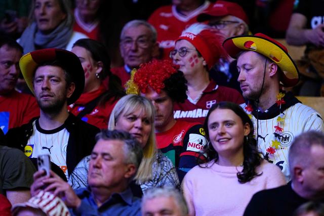 German fans are seen prior the men's EHF Euro 2026 main round handball match Germany vs Denmark in Herning, Denmark, on January 26, 2026. (Photo by Bo Amstrup / Ritzau Scanpix / AFP) / Denmark OUT
