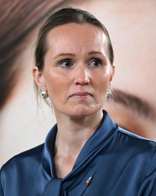 Anna Wangenheim, Minister for Health and for Persons with Disabilities, speaks during a press conference neasr then town hall in the city of Nuuk, western Greenland, on January 26, 2026. (Photo by Ina FASSBENDER / AFP)