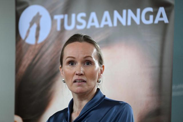 Anna Wangenheim, Minister for Health and for Persons with Disabilities, speaks during a press conference neasr then town hall in the city of Nuuk, western Greenland, on January 26, 2026. (Photo by Ina FASSBENDER / AFP)