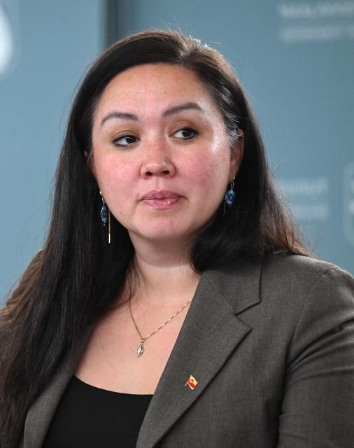 Nivi Olsen, Minister for Education, Culture, Sports and Church, Ministry for Education, Culture, Sports and Church, speaks during a press conference neasr then town hall in the city of Nuuk, western Greenland, on January 26, 2026. (Photo by Ina FASSBENDER / AFP)