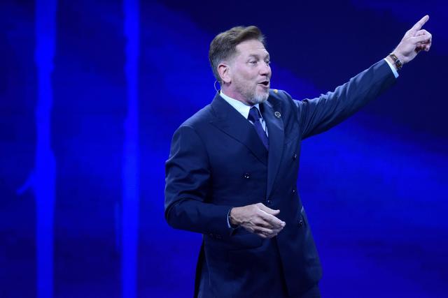 CONMEBOL President Alejandro Dominguez speaks during a commemorative event marking the 10th anniversary of his work as the head of the South American Football Confederation in Luque, Paraguay on January 26, 2026. (Photo by Daniel DUARTE / AFP)