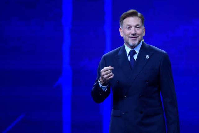 CONMEBOL President Alejandro Dominguez speaks during a commemorative event marking the 10th anniversary of his work as the head of the South American Football Confederation in Luque, Paraguay on January 26, 2026. (Photo by Daniel DUARTE / AFP)