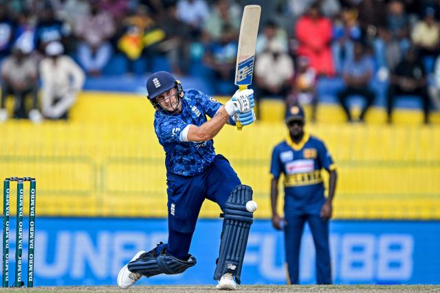 England's Joe Root plays a shot during the third one-day international (ODI) cricket match between Sri Lanka and England at the R. Premadasa International Cricket Stadium in Colombo on January 27, 2026. (Photo by Ishara S. KODIKARA / AFP)