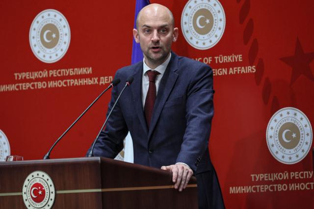 French Foreign Minister Jean-Noel Barrot speaks during a press conference with his Turkish counterpart in Ankara, on January 27, 2026. (Photo by Adem ALTAN / AFP)