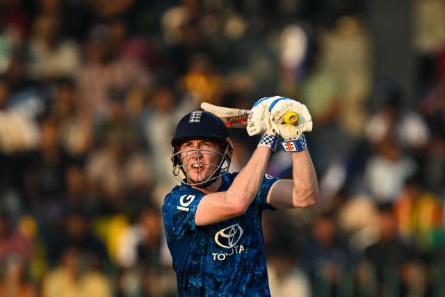 England's captain Harry Brook plays a shot during the third one-day international (ODI) cricket match between Sri Lanka and England at the R. Premadasa International Cricket Stadium in Colombo on January 27, 2026. (Photo by Ishara S. KODIKARA / AFP)
