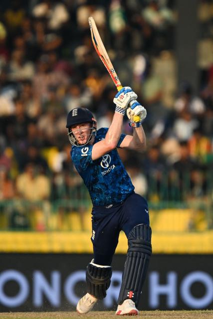 England's captain Harry Brook plays a shot during the third one-day international (ODI) cricket match between Sri Lanka and England at the R. Premadasa International Cricket Stadium in Colombo on January 27, 2026. (Photo by Ishara S. KODIKARA / AFP)