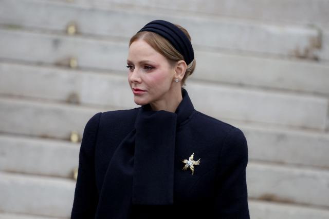 Princess Charlene of Monaco leaves the cathedral after taking part in the traditional festivities of Sainte Devote in the Principalty of Monaco on January 27, 2026. (Photo by Valery HACHE / AFP) / NO TABLOIDS WEB & PRINT, NO DAILY MAIL, NO DAILY MAIL GROUP, NO VOICI, NO CLOSER