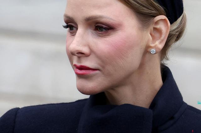Princess Charlene of Monaco leaves the cathedral after taking part in the traditional festivities of Sainte Devote in the Principalty of Monaco on January 27, 2026. (Photo by Valery HACHE / AFP) / NO TABLOIDS WEB & PRINT, NO DAILY MAIL, NO DAILY MAIL GROUP, NO VOICI, NO CLOSER