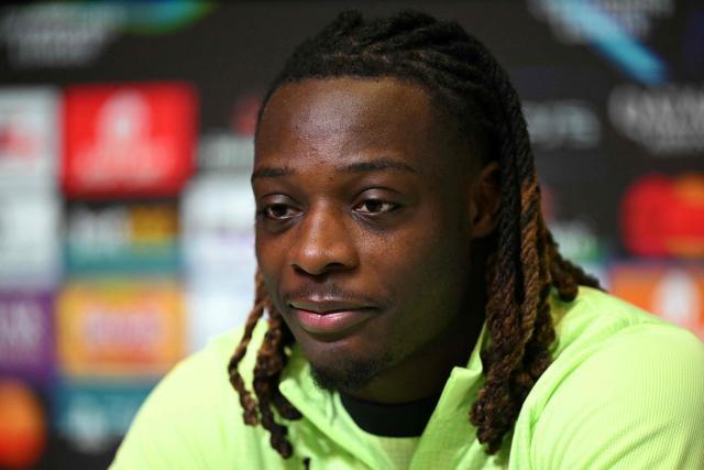 Manchester City's Belgian midfielder #11 Jeremy Doku attends a press conference at the Etihad Campus training ground in Manchester, north-west England, on January 27, 2026, on the eve of their UEFA Champions League, league stage football match against Galatasaray. (Photo by Oli SCARFF / AFP)