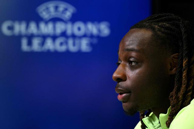 Manchester City's Belgian midfielder #11 Jeremy Doku attends a press conference at the Etihad Campus training ground in Manchester, north-west England, on January 27, 2026, on the eve of their UEFA Champions League, league stage football match against Galatasaray. (Photo by Oli SCARFF / AFP)