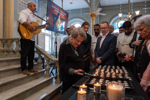 Delegates attend the commemoration of International Holocaust Remembrance Day at the Keneseth Eliyahoo Synagogue in Mumbai on January 27, 2026. (Photo by Punit PARANJPE / AFP)